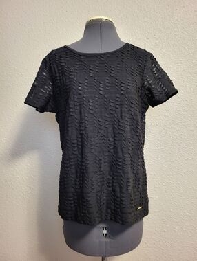 Calvin Klein Black Sheer Textured Knit Blouse Size Medium